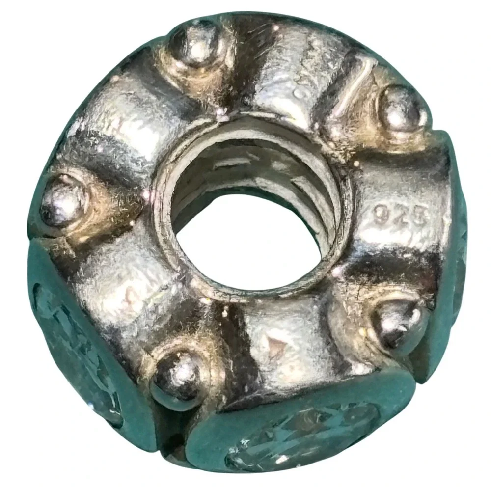 Chamilia Sterling Silver 925 Oval Cubic Zirconia Studded Barrel Slide Charm Bead